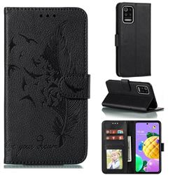 Intricate Embossing Lychee Feather Bird Leather Wallet Case for LG K52 K62 Q52 - Black