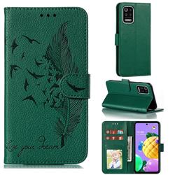 Intricate Embossing Lychee Feather Bird Leather Wallet Case for LG K52 K62 Q52 - Green