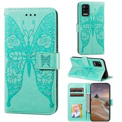 Intricate Embossing Rose Flower Butterfly Leather Wallet Case for LG K52 K62 Q52 - Green