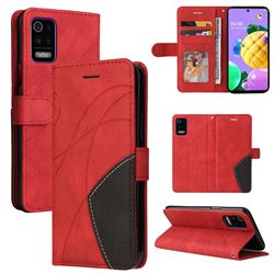 Luxury Two-color Stitching Leather Wallet Case Cover for LG K52 K62 Q52 - Red