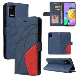 Luxury Two-color Stitching Leather Wallet Case Cover for LG K52 K62 Q52 - Blue