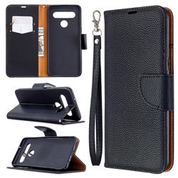 Classic Luxury Litchi Leather Phone Wallet Case for LG K61 - Black
