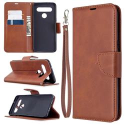 Classic Sheepskin PU Leather Phone Wallet Case for LG K61 - Brown