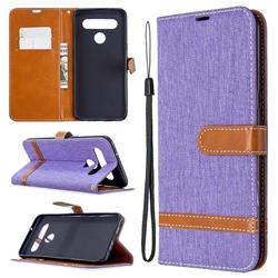 Jeans Cowboy Denim Leather Wallet Case for LG K61 - Purple