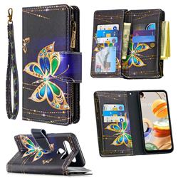 Golden Shining Butterfly Binfen Color BF03 Retro Zipper Leather Wallet Phone Case for LG K61