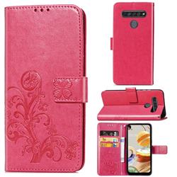 Embossing Imprint Four-Leaf Clover Leather Wallet Case for LG K61 - Rose Red