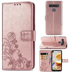 Embossing Imprint Four-Leaf Clover Leather Wallet Case for LG K61 - Rose Gold