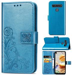 Embossing Imprint Four-Leaf Clover Leather Wallet Case for LG K61 - Blue