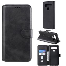 Retro Calf Matte Leather Wallet Phone Case for LG K61 - Black