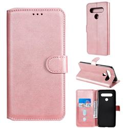 Retro Calf Matte Leather Wallet Phone Case for LG K61 - Pink