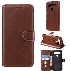 Retro Calf Matte Leather Wallet Phone Case for LG K61 - Brown