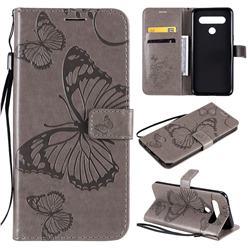 Embossing 3D Butterfly Leather Wallet Case for LG K61 - Gray
