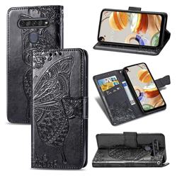 Embossing Mandala Flower Butterfly Leather Wallet Case for LG K61 - Black