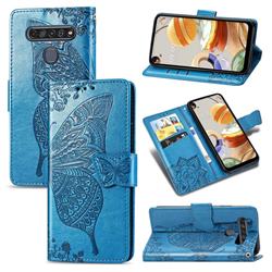 Embossing Mandala Flower Butterfly Leather Wallet Case for LG K61 - Blue