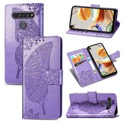 Embossing Mandala Flower Butterfly Leather Wallet Case for LG K61 - Light Purple