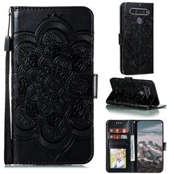 Intricate Embossing Datura Solar Leather Wallet Case for LG K61 - Black