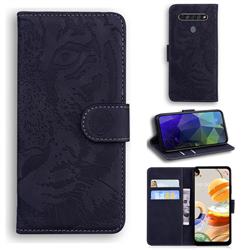 Intricate Embossing Tiger Face Leather Wallet Case for LG K61 - Black