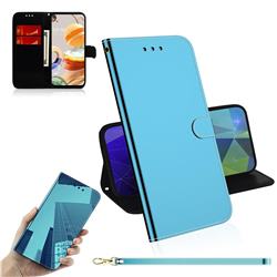 Shining Mirror Like Surface Leather Wallet Case for LG K61 - Blue