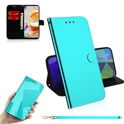 Shining Mirror Like Surface Leather Wallet Case for LG K61 - Mint Green