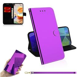 Shining Mirror Like Surface Leather Wallet Case for LG K61 - Purple