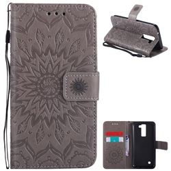 Embossing Sunflower Leather Wallet Case for LG K8 - Gray