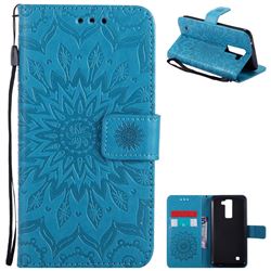Embossing Sunflower Leather Wallet Case for LG K8 - Blue