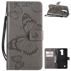 Embossing 3D Butterfly Leather Wallet Case for LG K8 - Gray