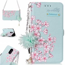 Cherry Blossoms Endeavour Florid Pearl Flower Pendant Metal Strap PU Leather Wallet Case for LG K8 2017 M200N EU Version (5.0 inch)