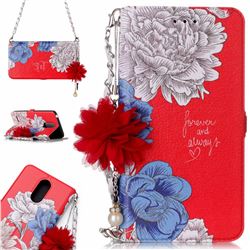 Red Chrysanthemum Endeavour Florid Pearl Flower Pendant Metal Strap PU Leather Wallet Case for LG K8 2017 M200N EU Version (5.0 inch)