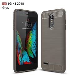 Luxury Carbon Fiber Brushed Wire Drawing Silicone TPU Back Cover for LG K8 (2018) / LG K9 - Gray