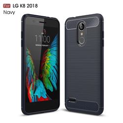 Luxury Carbon Fiber Brushed Wire Drawing Silicone TPU Back Cover for LG K8 (2018) / LG K9 - Navy