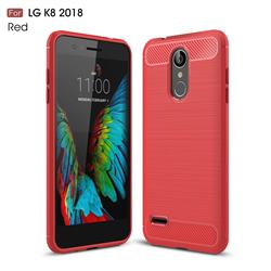 Luxury Carbon Fiber Brushed Wire Drawing Silicone TPU Back Cover for LG K8 (2018) / LG K9 - Red