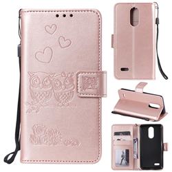 Embossing Owl Couple Flower Leather Wallet Case for LG K8 (2018) - Rose Gold