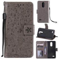 Embossing Cherry Blossom Cat Leather Wallet Case for LG K8 (2018) - Gray