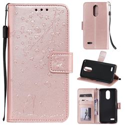 Embossing Cherry Blossom Cat Leather Wallet Case for LG K8 (2018) - Rose Gold