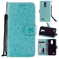 Embossing Cherry Blossom Cat Leather Wallet Case for LG K8 (2018) - Green