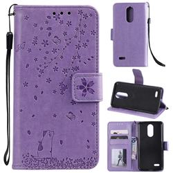 Embossing Cherry Blossom Cat Leather Wallet Case for LG K8 (2018) - Purple