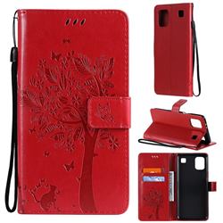 Embossing Butterfly Tree Leather Wallet Case for LG K92 5G - Red