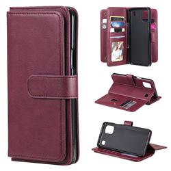 Multi-function Ten Card Slots and Photo Frame PU Leather Wallet Phone Case Cover for LG K92 5G - Claret
