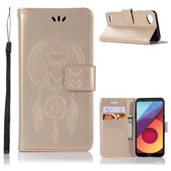 Intricate Embossing Owl Campanula Leather Wallet Case for LG Q6 (LG G6 Mini) - Champagne