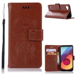 Intricate Embossing Owl Campanula Leather Wallet Case for LG Q6 (LG G6 Mini) - Brown