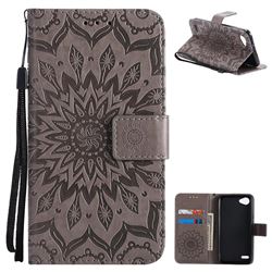 Embossing Sunflower Leather Wallet Case for LG Q6 (LG G6 Mini) - Gray