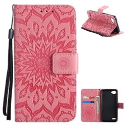 Embossing Sunflower Leather Wallet Case for LG Q6 (LG G6 Mini) - Pink
