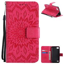 Embossing Sunflower Leather Wallet Case for LG Q6 (LG G6 Mini) - Red