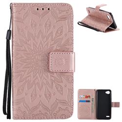 Embossing Sunflower Leather Wallet Case for LG Q6 (LG G6 Mini) - Rose Gold