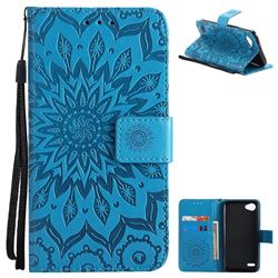 Embossing Sunflower Leather Wallet Case for LG Q6 (LG G6 Mini) - Blue