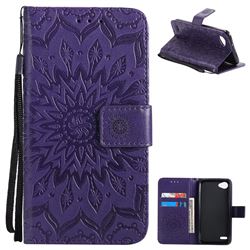 Embossing Sunflower Leather Wallet Case for LG Q6 (LG G6 Mini) - Purple