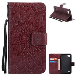 Embossing Sunflower Leather Wallet Case for LG Q6 (LG G6 Mini) - Brown