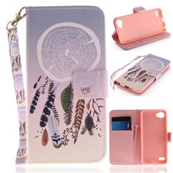 Wind Chimes Hand Strap Leather Wallet Case for LG Q6 (LG G6 Mini)