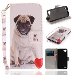 Pug Dog Hand Strap Leather Wallet Case for LG Q6 (LG G6 Mini)